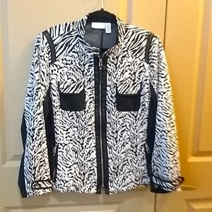 CHICO'S mixed media jacket, black & white, leather trim size 3